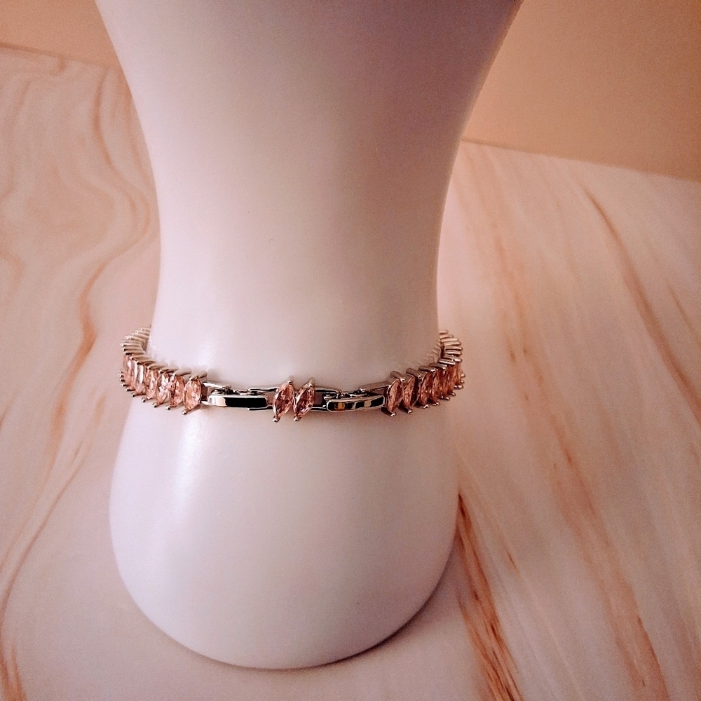 Pretty Bird 18K White Gold Plated Pink Crystal Bracelet - Picture 7 of 16